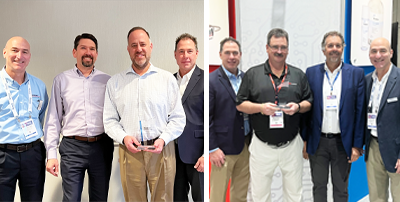 The MicroCare Team presents awards to North American partners, TestEquity (left) and REStronics Mid Atlantic (right).